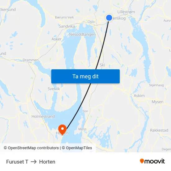 Furuset T to Horten map