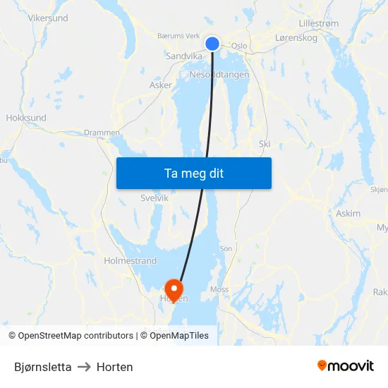 Bjørnsletta to Horten map