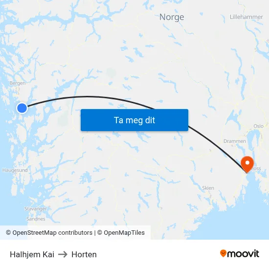 Halhjem Kai to Horten map