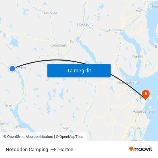 Notodden Camping to Horten map