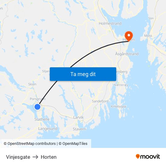 Vinjesgate to Horten map