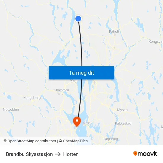 Brandbu Skysstasjon to Horten map