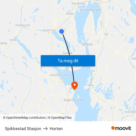 Spikkestad Stasjon to Horten map