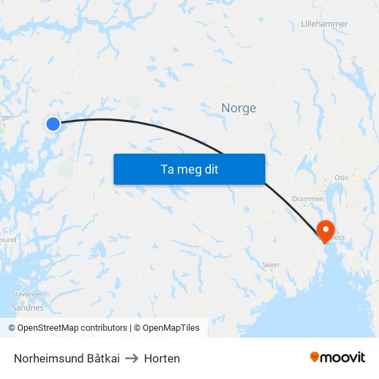 Norheimsund Båtkai to Horten map