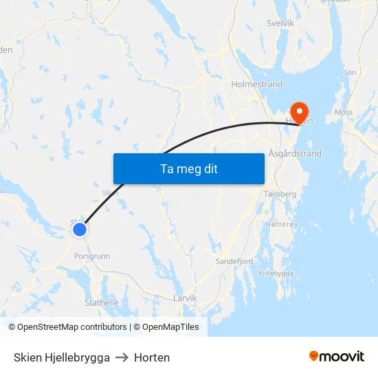 Skien Hjellebrygga to Horten map