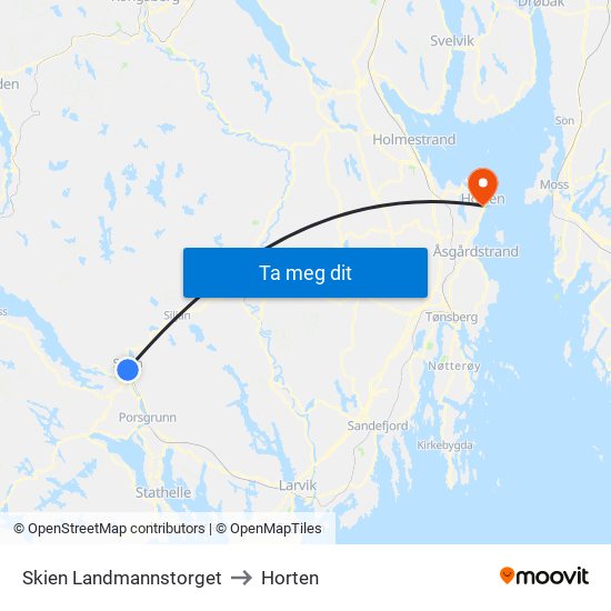 Skien Landmannstorget to Horten map