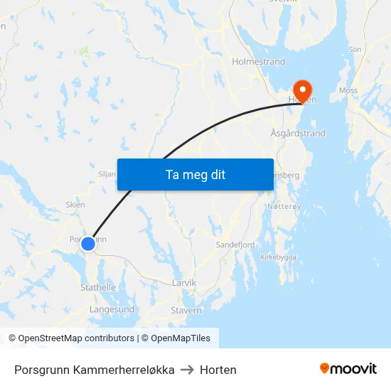 Porsgrunn Kammerherreløkka to Horten map