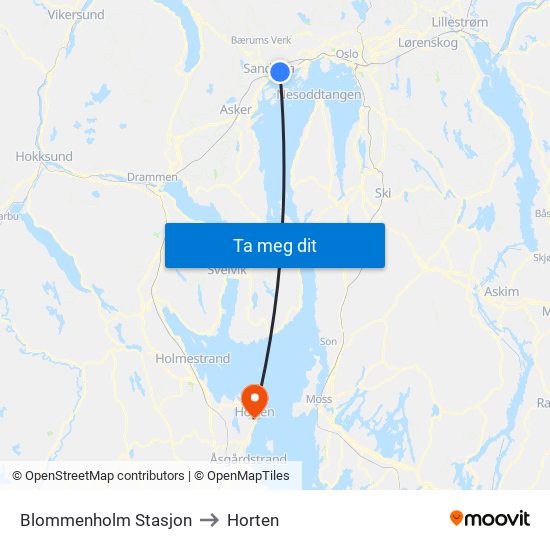 Blommenholm Stasjon to Horten map