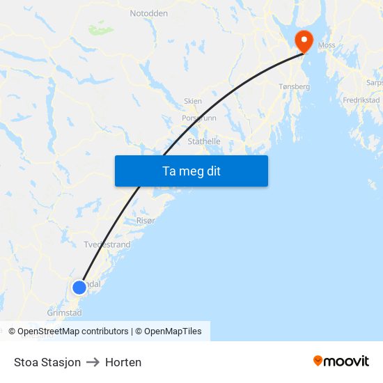 Stoa Stasjon to Horten map