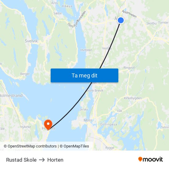 Rustad Skole to Horten map