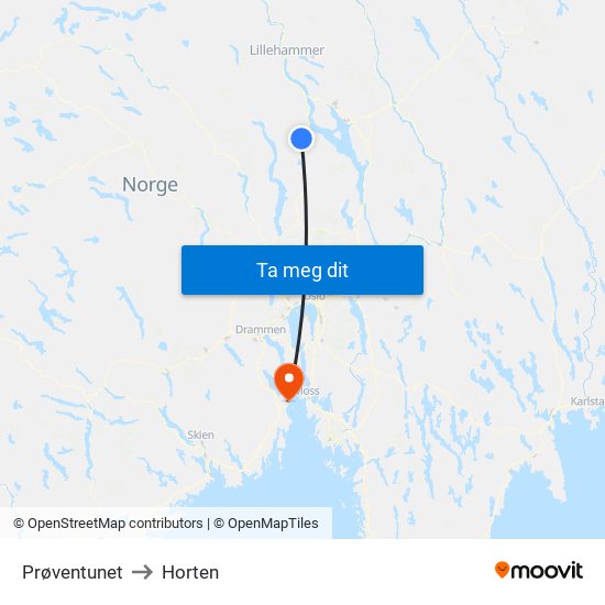 Prøventunet to Horten map