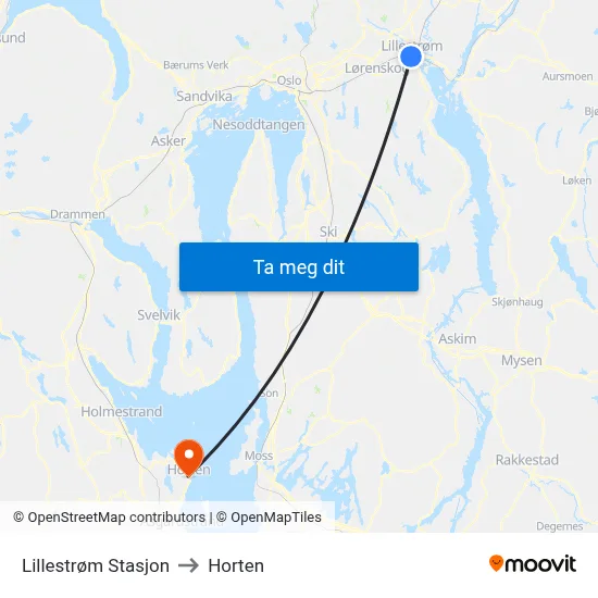 Lillestrøm Stasjon to Horten map