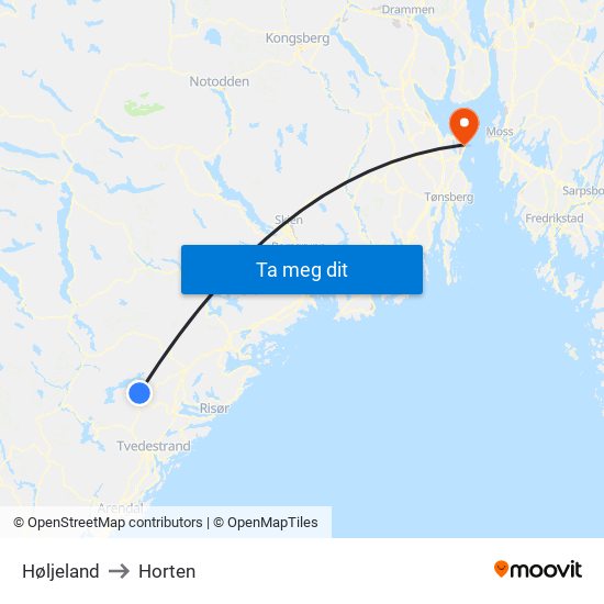 Høljeland to Horten map