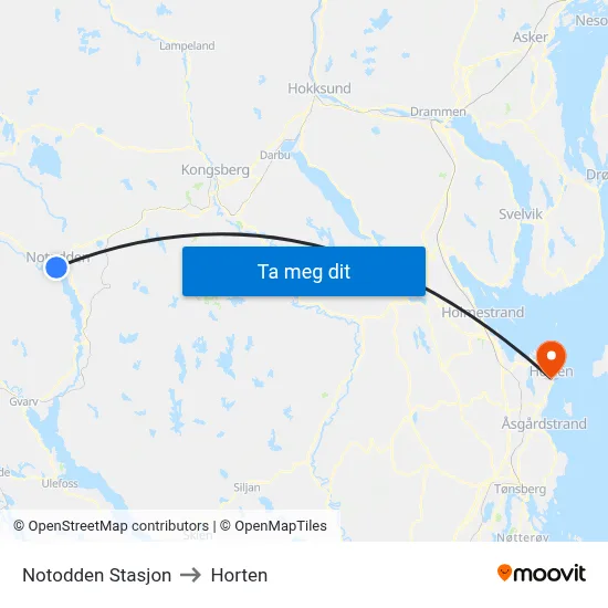 Notodden Stasjon to Horten map