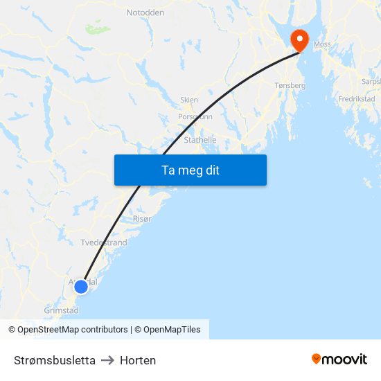 Strømsbusletta to Horten map