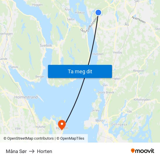 Måna Sør to Horten map