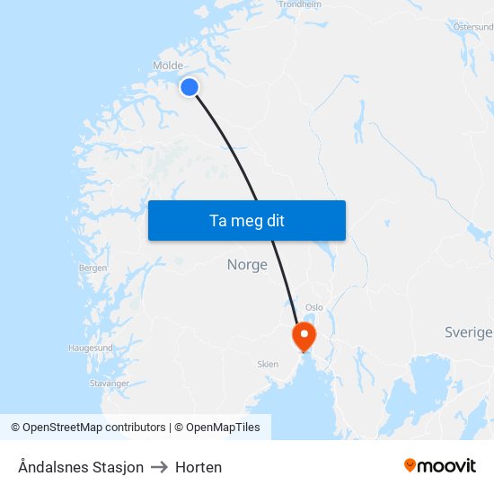 Åndalsnes Stasjon to Horten map