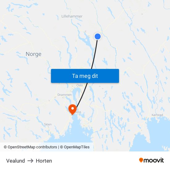 Vealund to Horten map