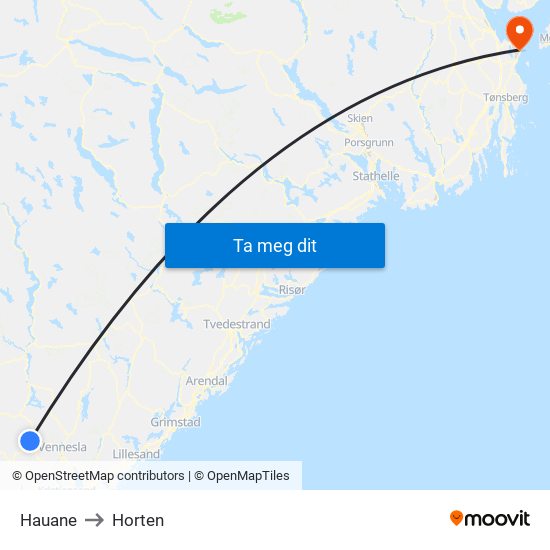 Hauane to Horten map