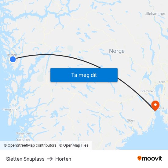 Sletten Snuplass to Horten map