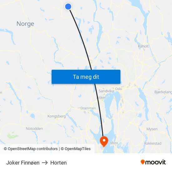 Joker Finnøen to Horten map