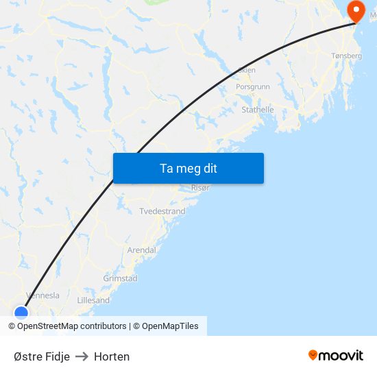 Østre Fidje to Horten map