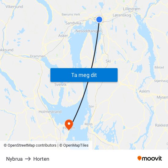 Nybrua to Horten map