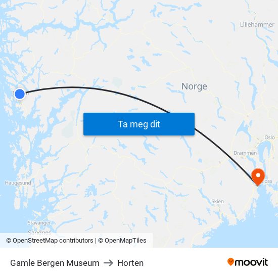 Gamle Bergen Museum to Horten map