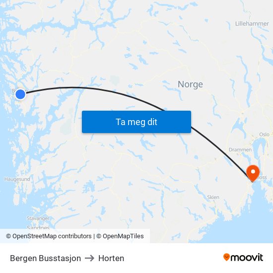 Bergen Busstasjon to Horten map