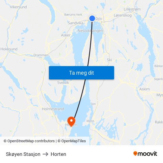 Skøyen Stasjon to Horten map