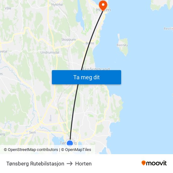 Tønsberg Rutebilstasjon to Horten map