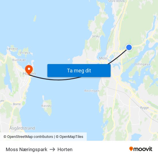 Moss Næringspark to Horten map