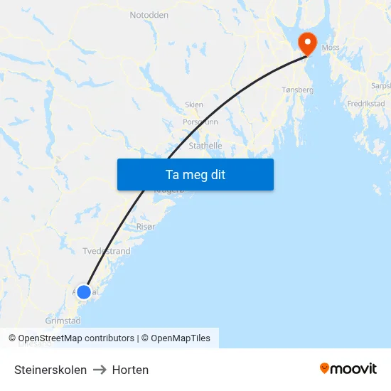 Steinerskolen to Horten map