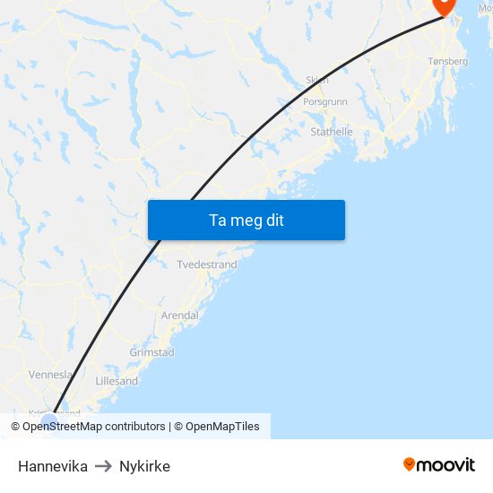 Hannevika to Nykirke map