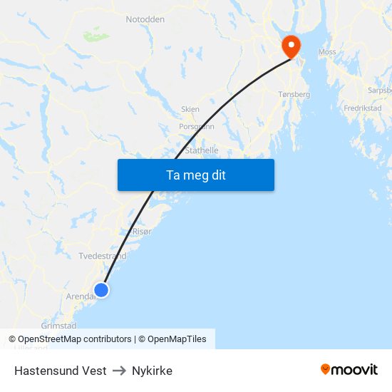 Hastensund Vest to Nykirke map