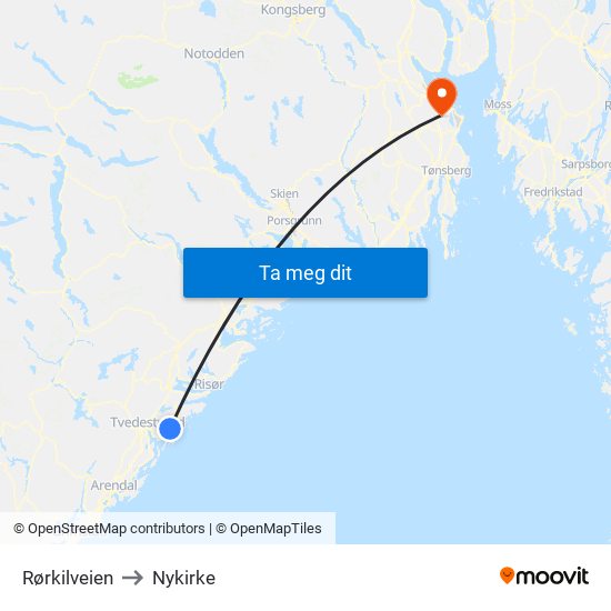 Rørkilveien to Nykirke map