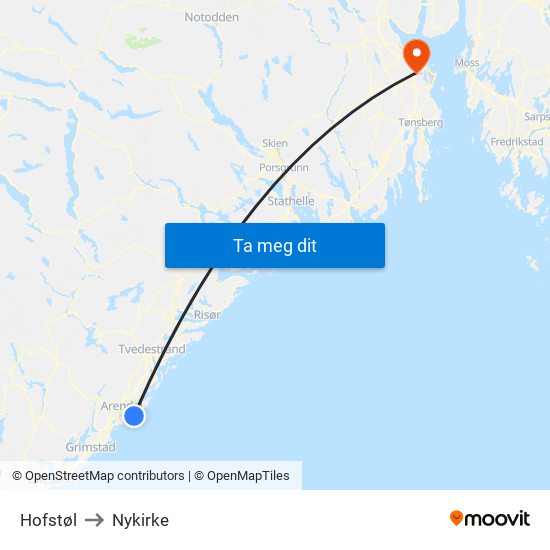 Hofstøl to Nykirke map