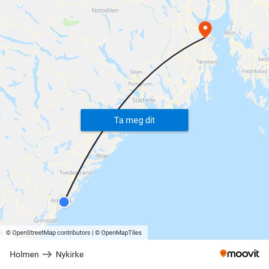 Holmen to Nykirke map