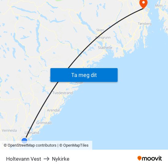 Holtevann Vest to Nykirke map