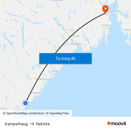Kamperhaug to Nykirke map