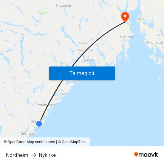 Nordheim to Nykirke map