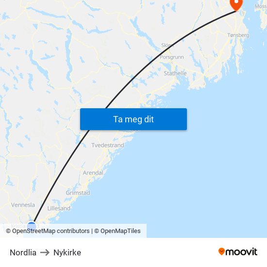Nordlia to Nykirke map