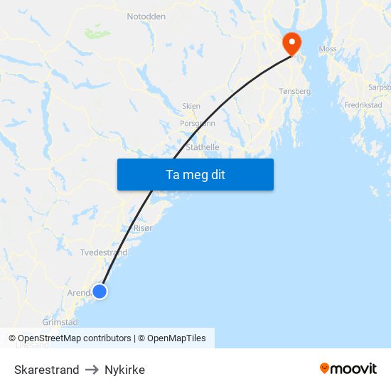 Skarestrand to Nykirke map