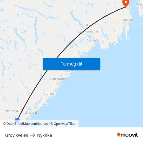 Grovikveien to Nykirke map