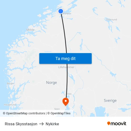 Rissa Skysstasjon to Nykirke map