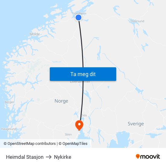 Heimdal Stasjon to Nykirke map