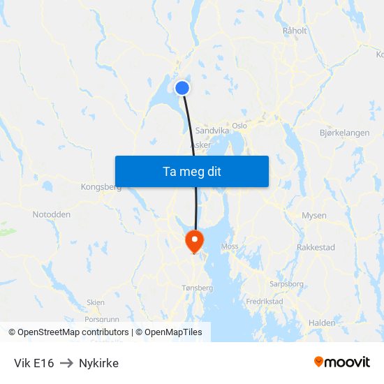Vik E16 to Nykirke map