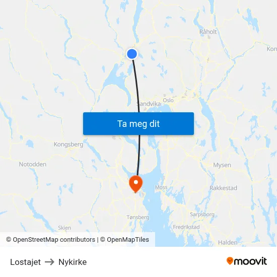 Lostajet to Nykirke map