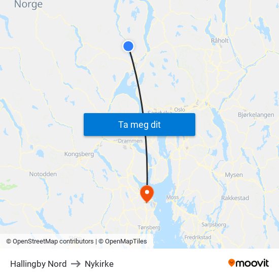 Hallingby Nord to Nykirke map