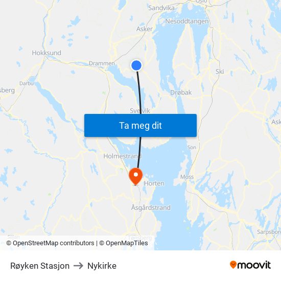 Røyken Stasjon to Nykirke map
